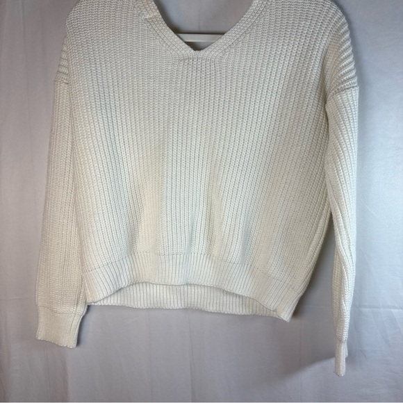 Poof Apparel Women's V-Neck Sweater in Off White - Picture 8 of 10